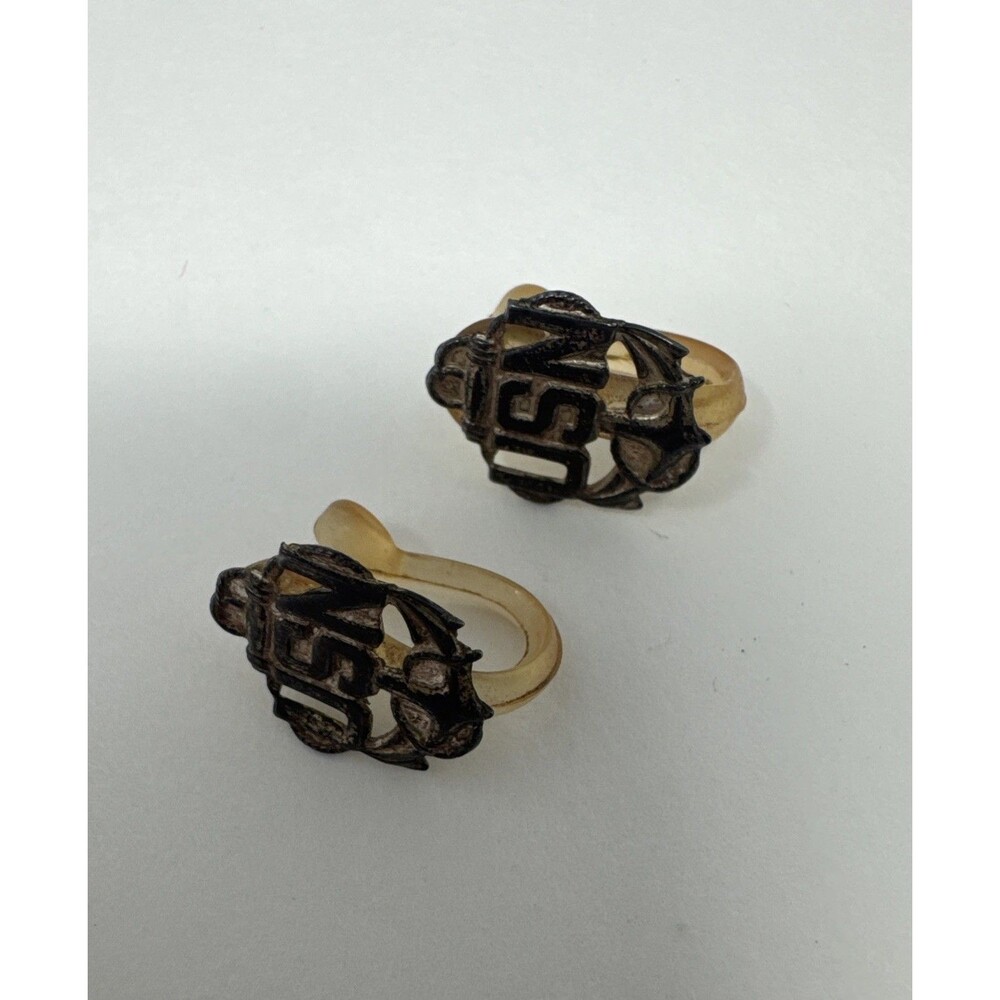 VTG EARLY WWII Era USN US Metal + Plastic Clip on Earrings Jewelry Rare Look